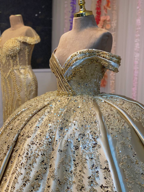 Golden Pearl Elegance Ball Gown