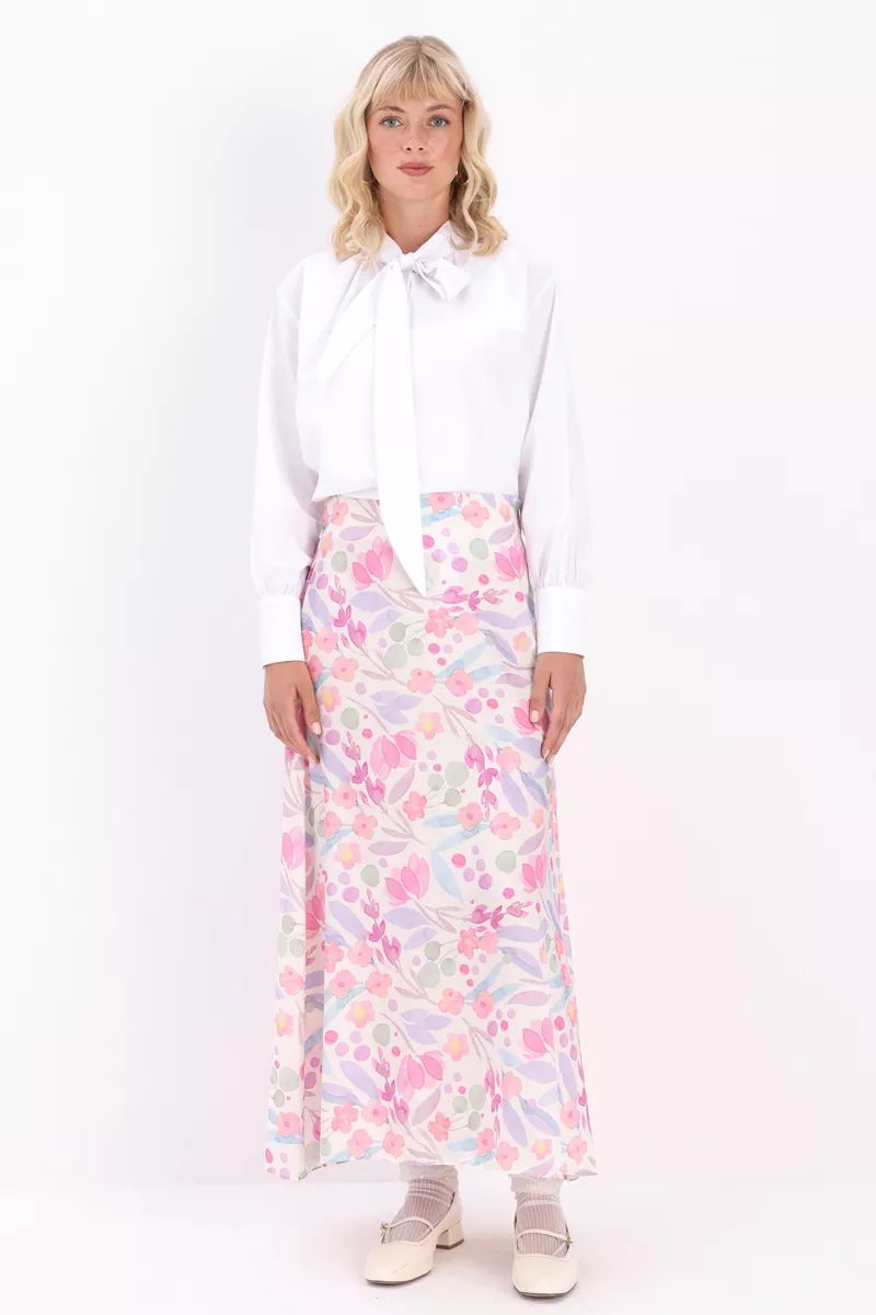 Cotton Patterned Satin Skirt