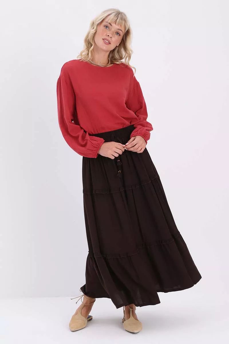 Elastic Waist Frilly Viscose Skirt