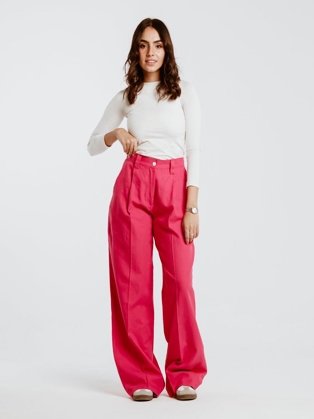 Darted Linen Wide Leg Trousers