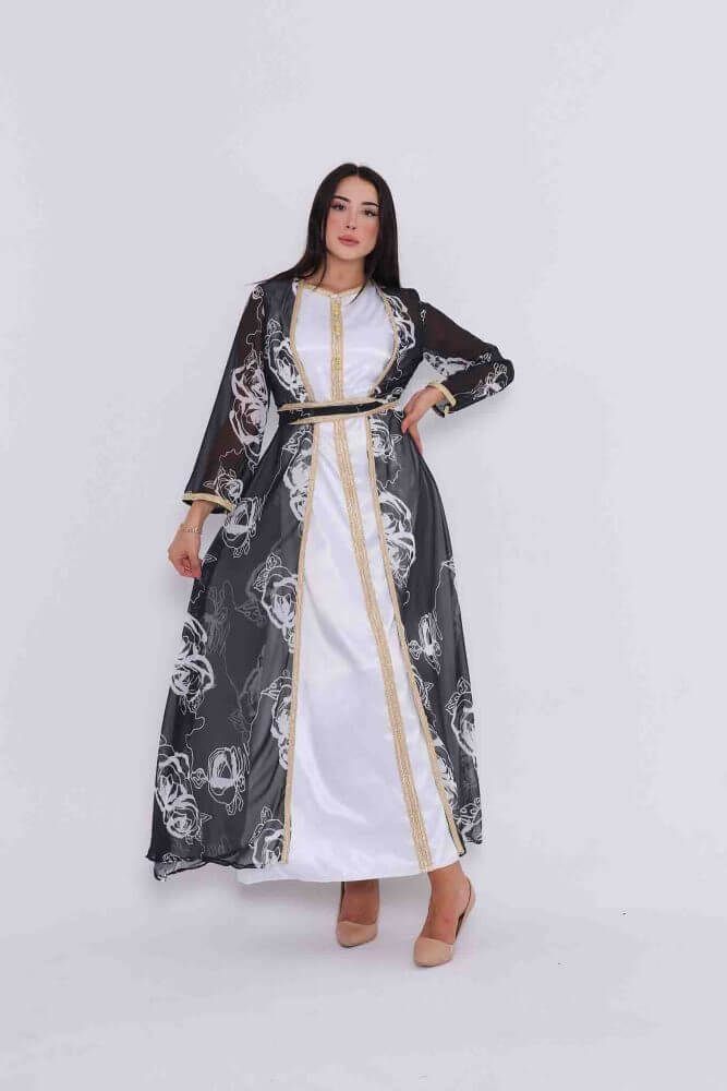 Kaftan Tarzı Saten Elbise Ve Şifon Hırka Takımelbise 1449